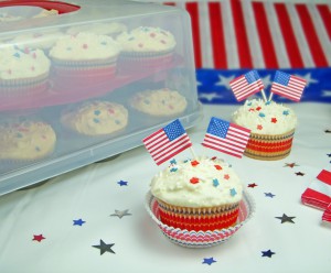 Red, White, and Blue Sprinkle Cupcakes